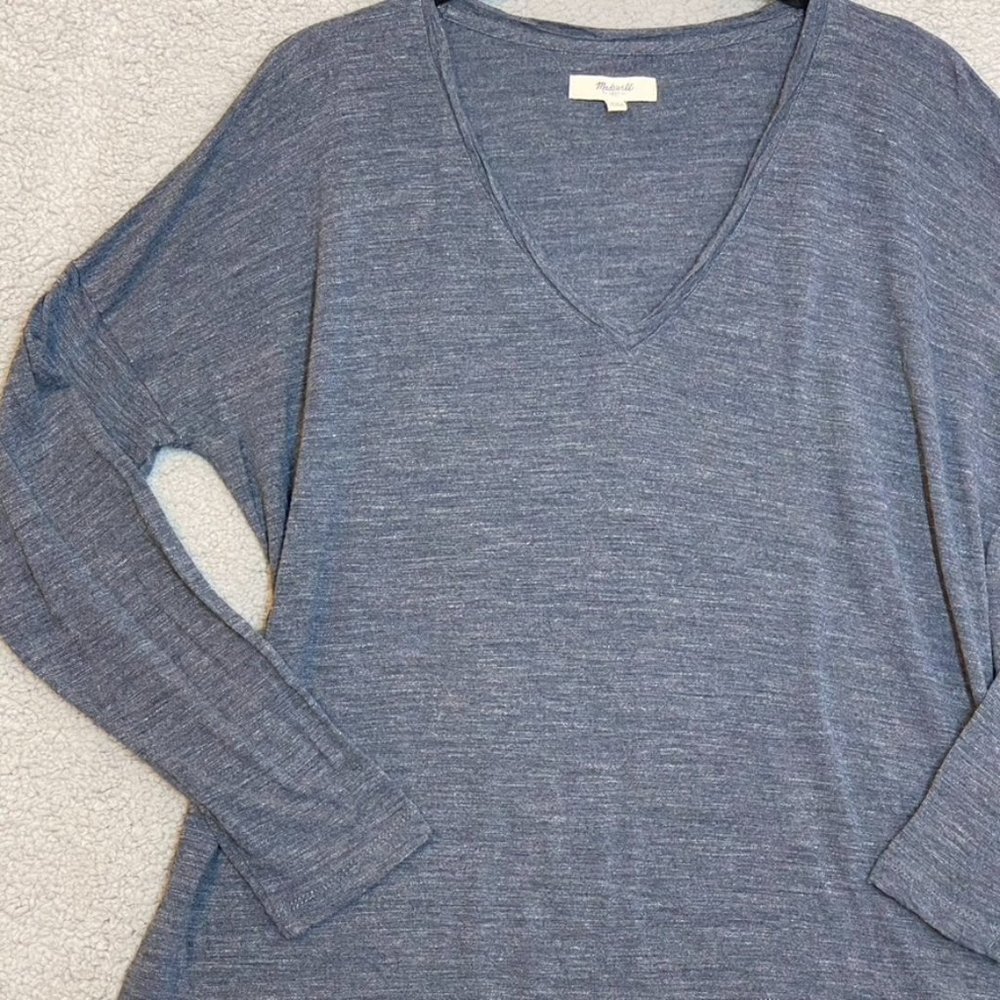 Madewell Blue Long Sleeve V-Neck T-Shirt Small